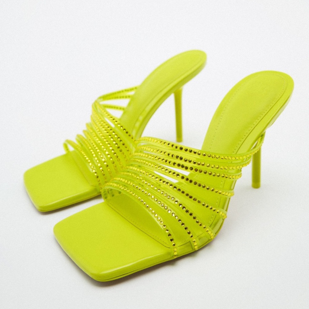 Zara high heel vinyl sandals with rhinestone